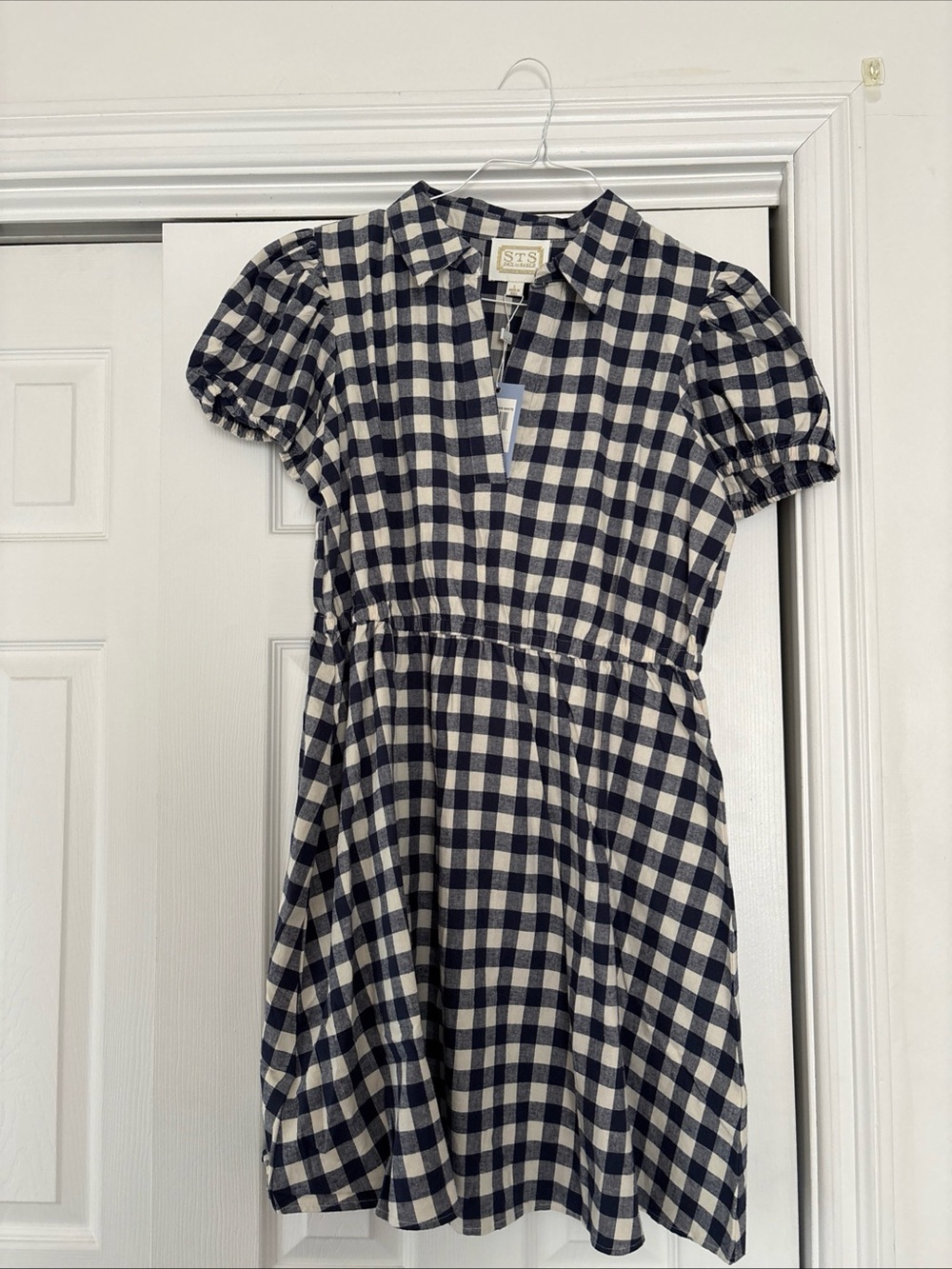Sail to Sable Navy and White Gingham Short Sleeve Dress - Picture 2 of 5